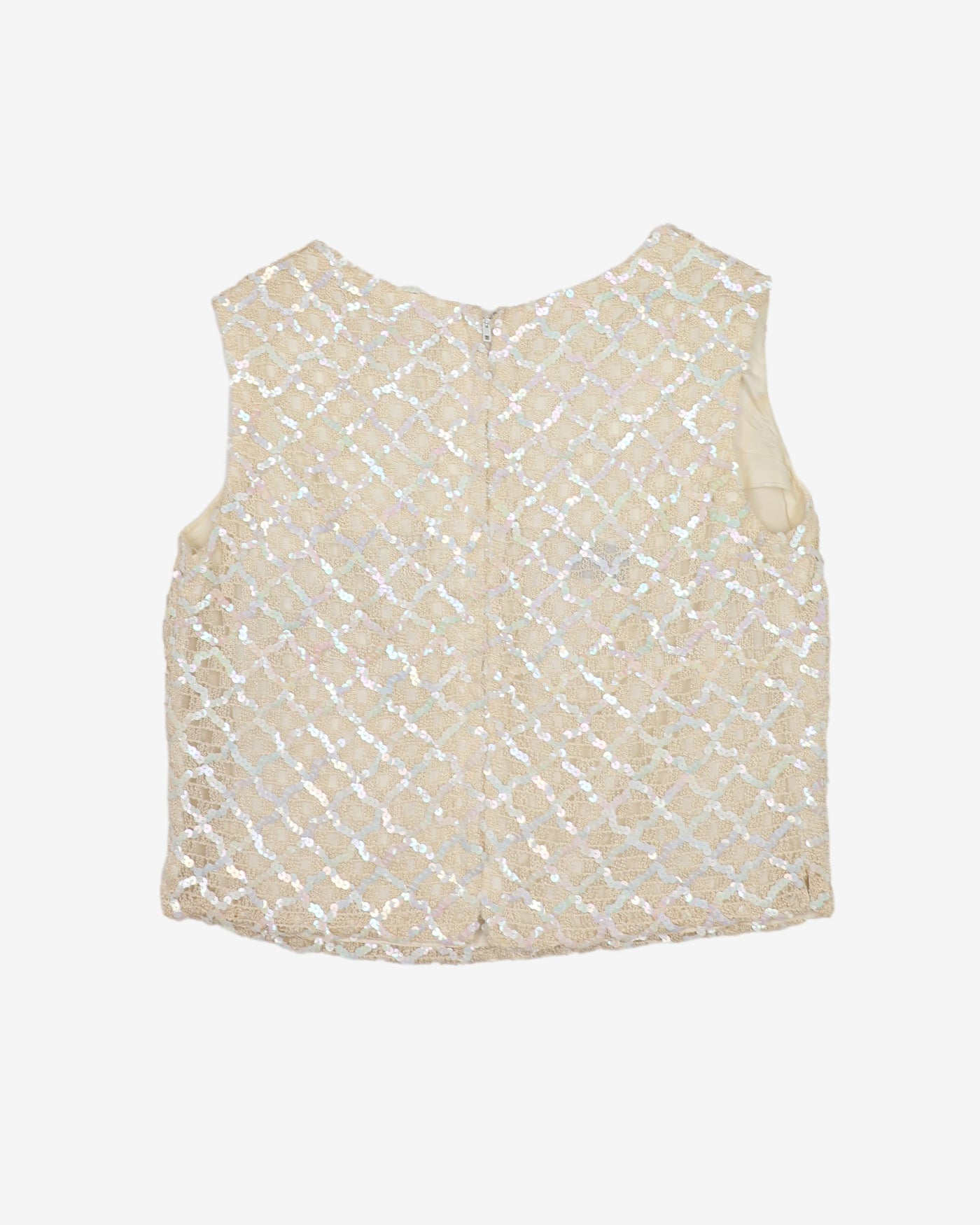 1960s Cream Sequinned Sleeveless Top - S