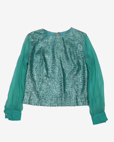 1960s Metallic Turquoise Chiffon Top - S