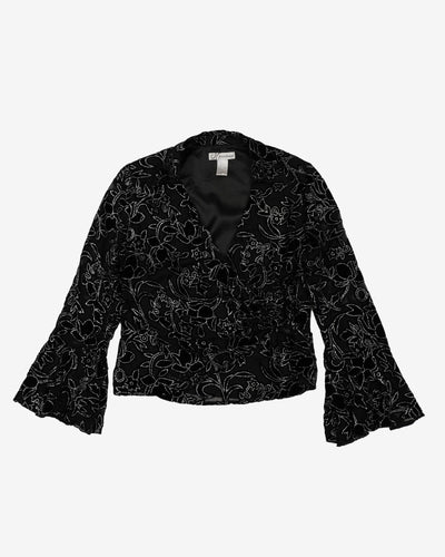 Black Velvet Detailed Wrap-style Top - M