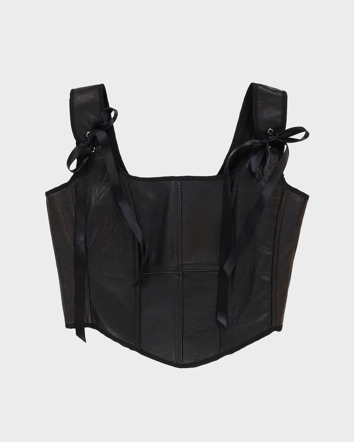 Rokit Originals Recycled Textile Black Leather Astrid Corset Top - One Size