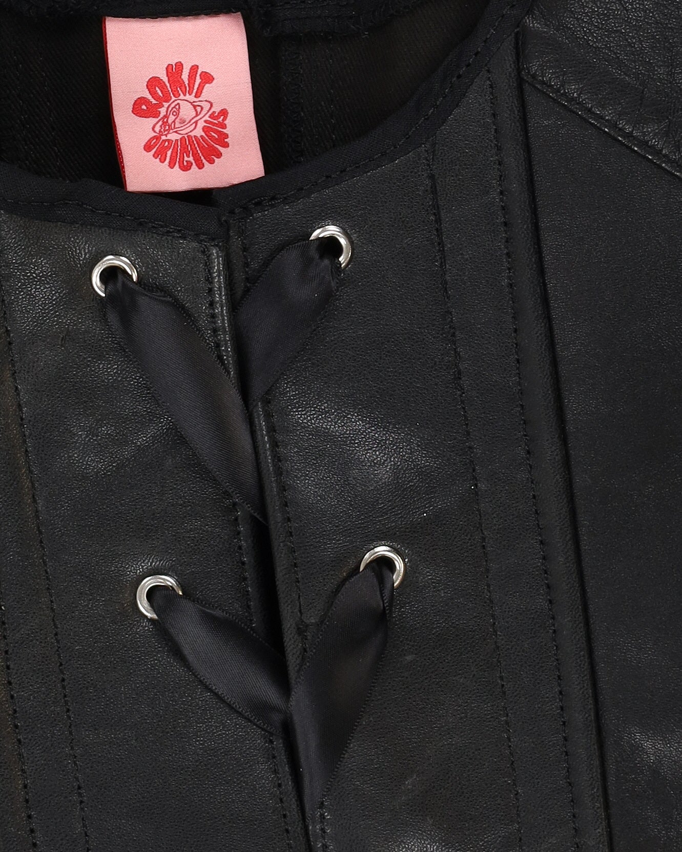 Rokit Originals Recycled Textile Black Leather Astrid Corset Top - One Size