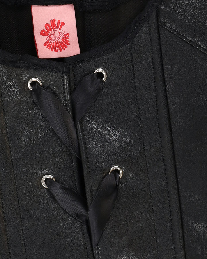 Rokit Originals Recycled Textile Black Leather Astrid Corset Top - One Size