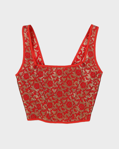 Rokit Originals Recycled Textile Red Gold Paisley Florence Corset Top - One Size