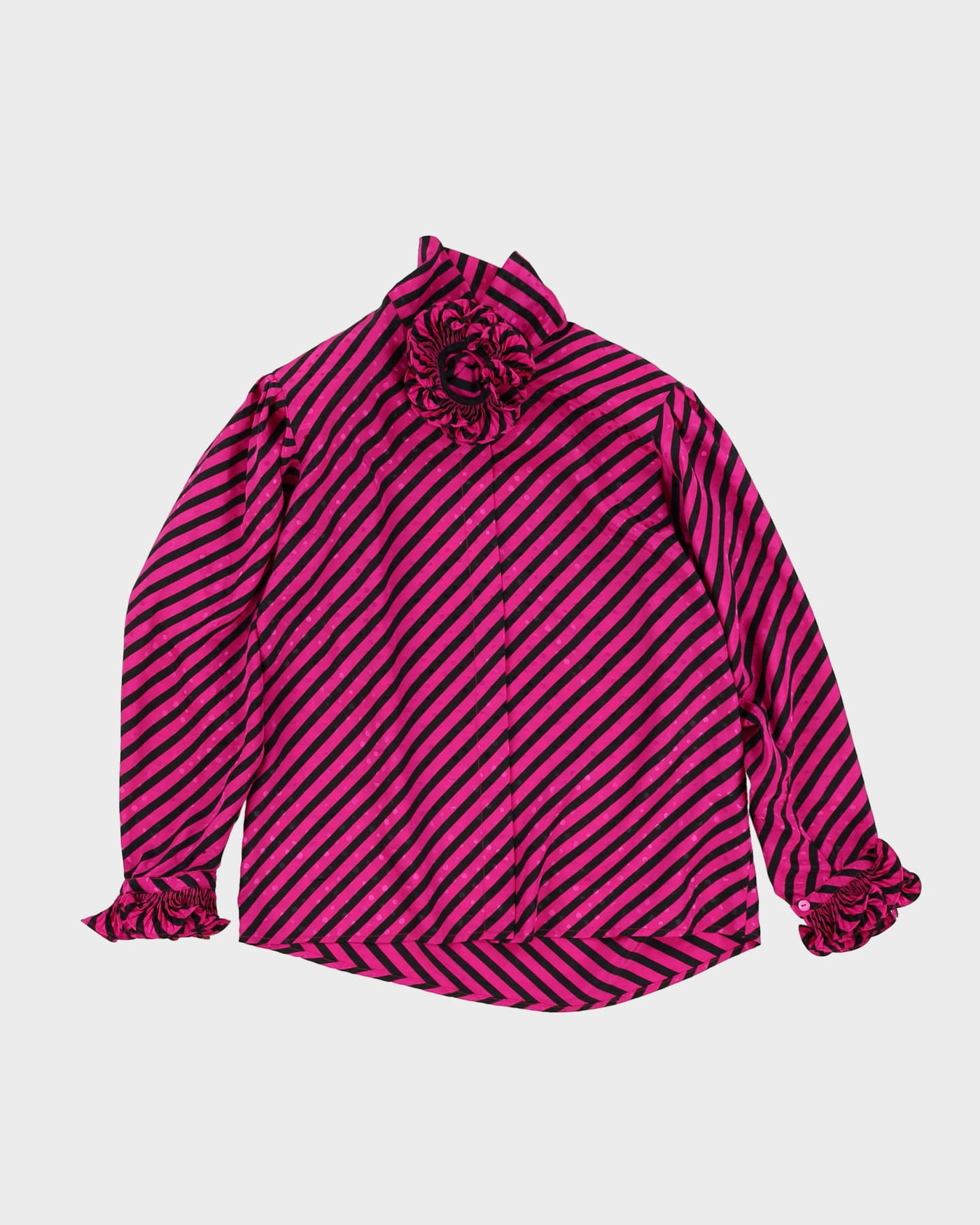 1990s Pink And Black Striped Blouse - M