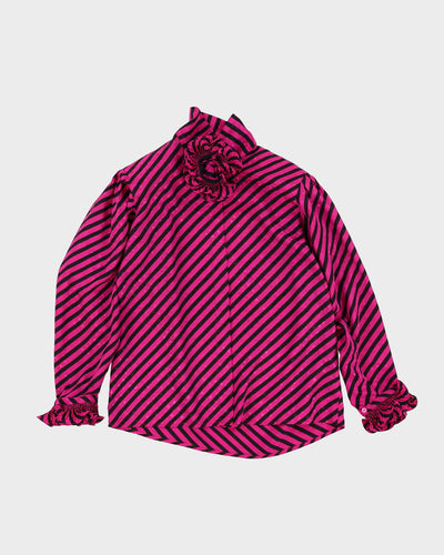 1990s Pink And Black Striped Blouse - M