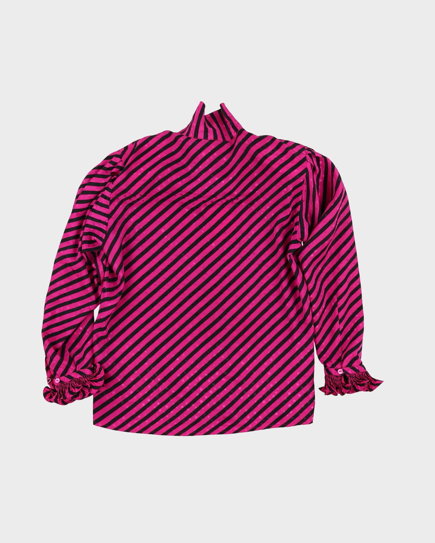 1990s Pink And Black Striped Blouse - M
