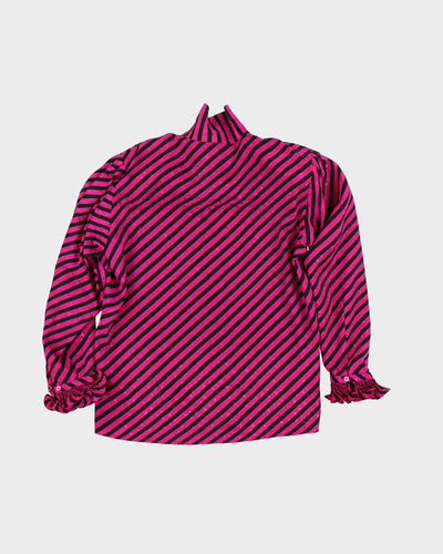 1990s Pink And Black Striped Blouse - M