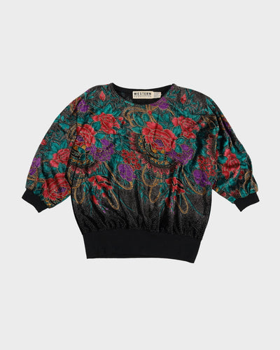 1980s Floral Velvet Top - M