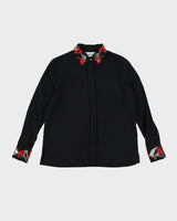 Black With Embellished Collar And Cuffs Blouse - M