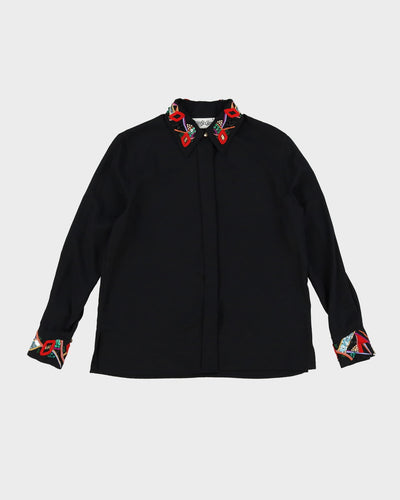 Black With Embellished Collar And Cuffs Blouse - M