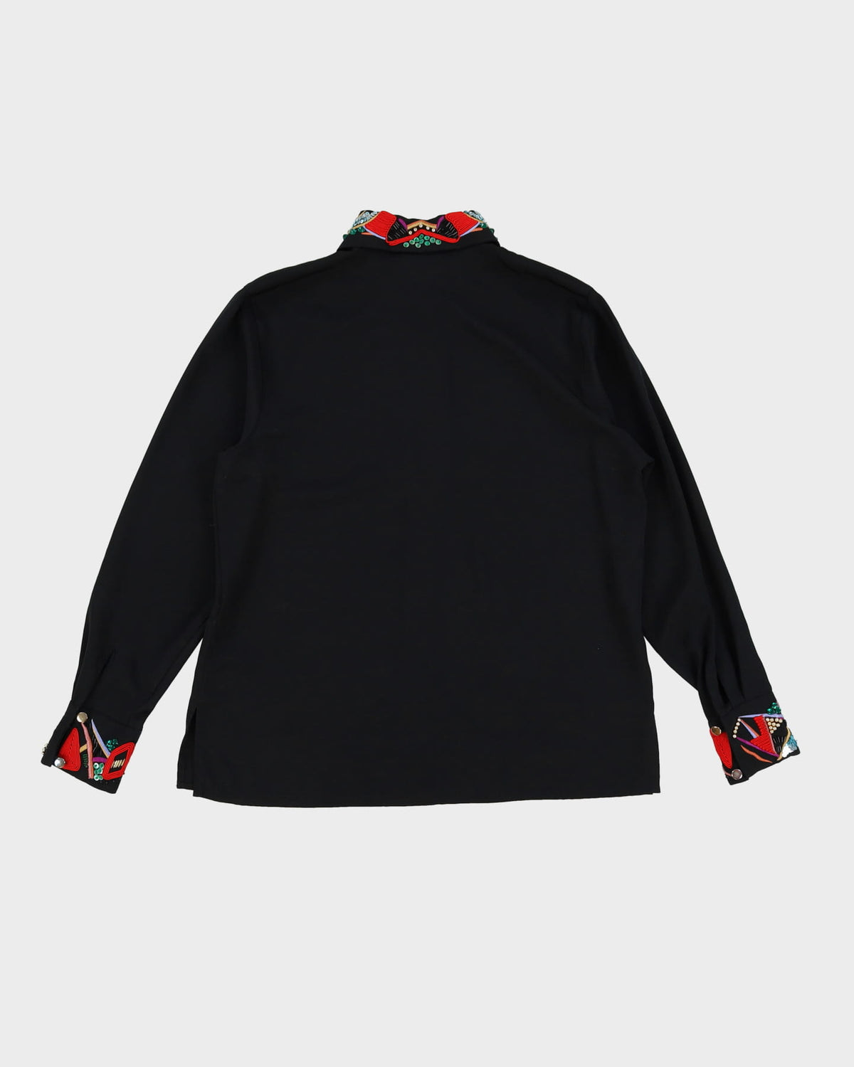 Black With Embellished Collar And Cuffs Blouse - M