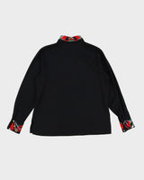 Black With Embellished Collar And Cuffs Blouse - M