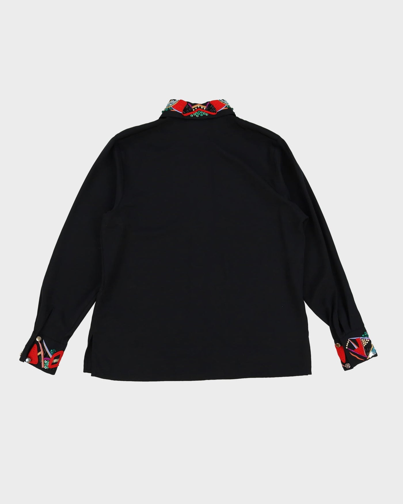 Black With Embellished Collar And Cuffs Blouse - M