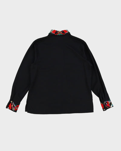 Black With Embellished Collar And Cuffs Blouse - M