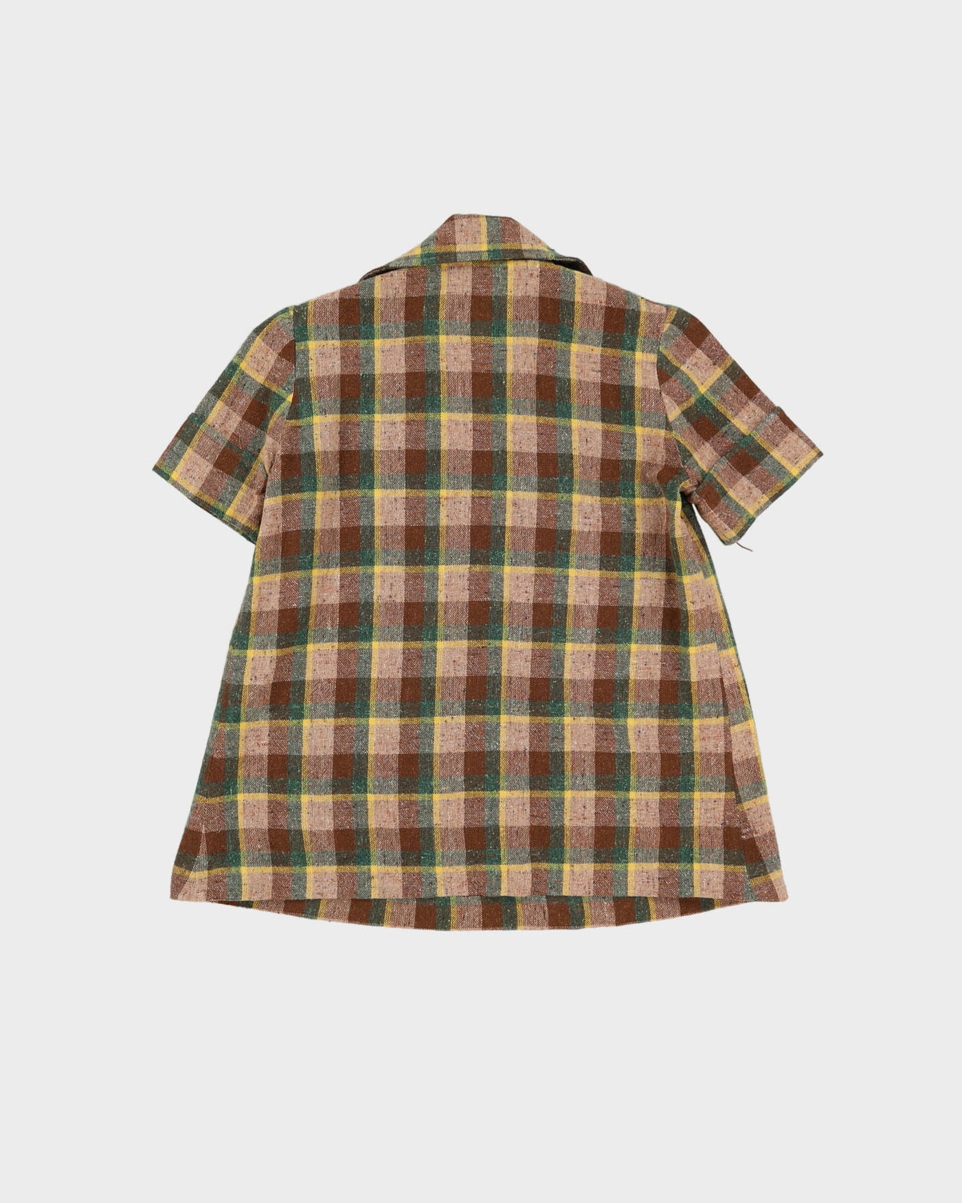 1970s Green And Brown Checked Smock Top - S