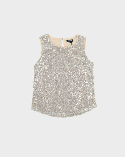 DKNY Beige Silver Sequin Sleeveless Blouse - S