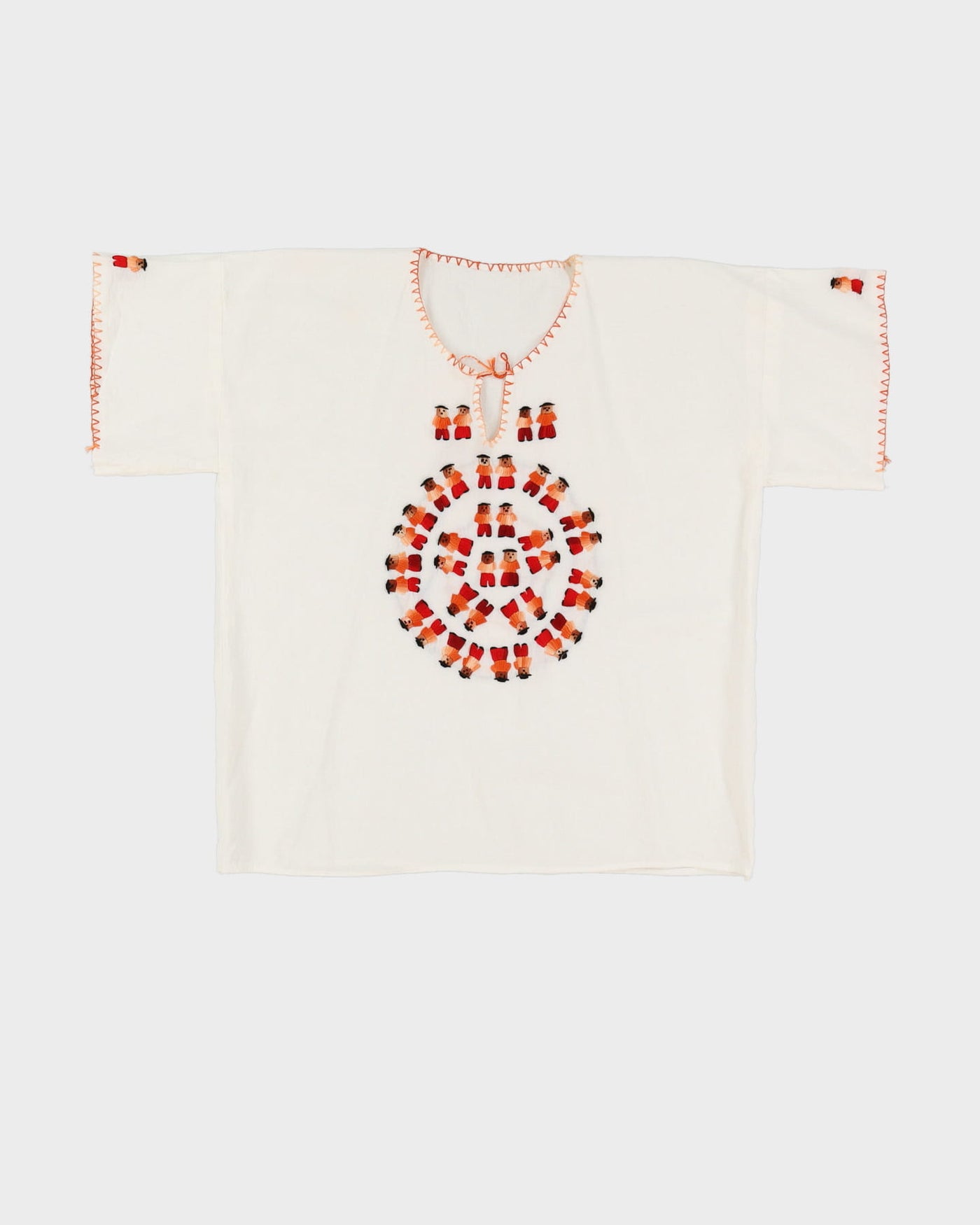 White Embroidered Short Sleeve Blouse - M
