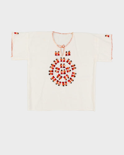 White Embroidered Short Sleeve Blouse - M
