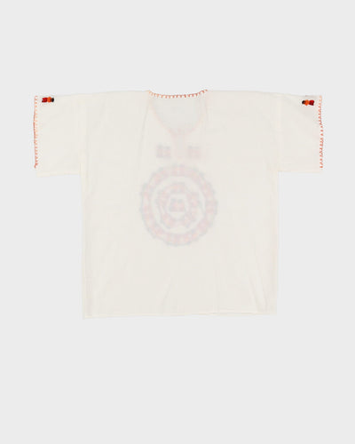White Embroidered Short Sleeve Blouse - M