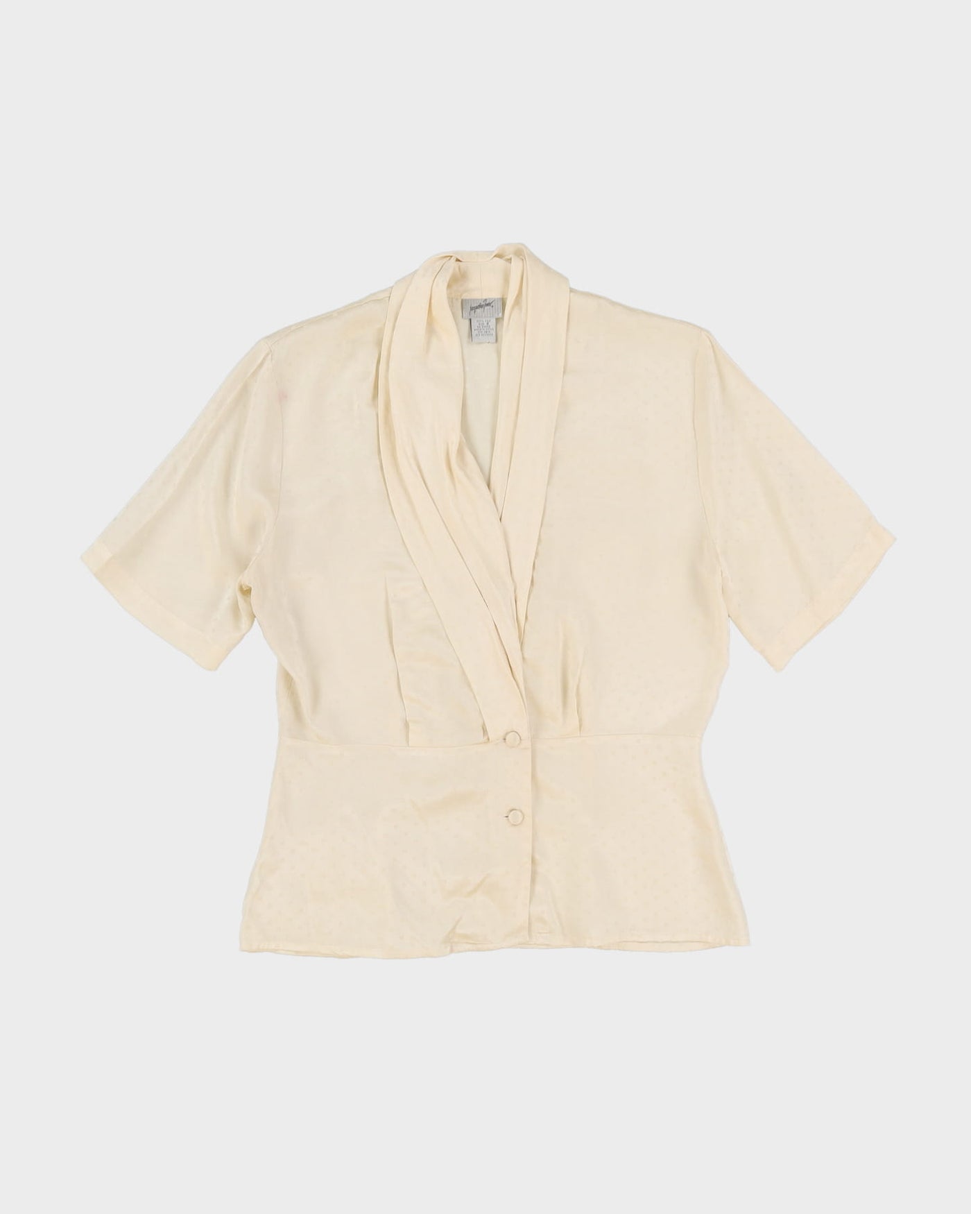 Cream Silk Jacquard Short Sleeve Blouse - S / M
