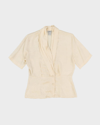 Cream Silk Jacquard Short Sleeve Blouse - S / M