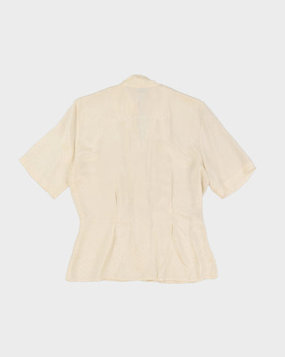 Cream Silk Jacquard Short Sleeve Blouse - S / M