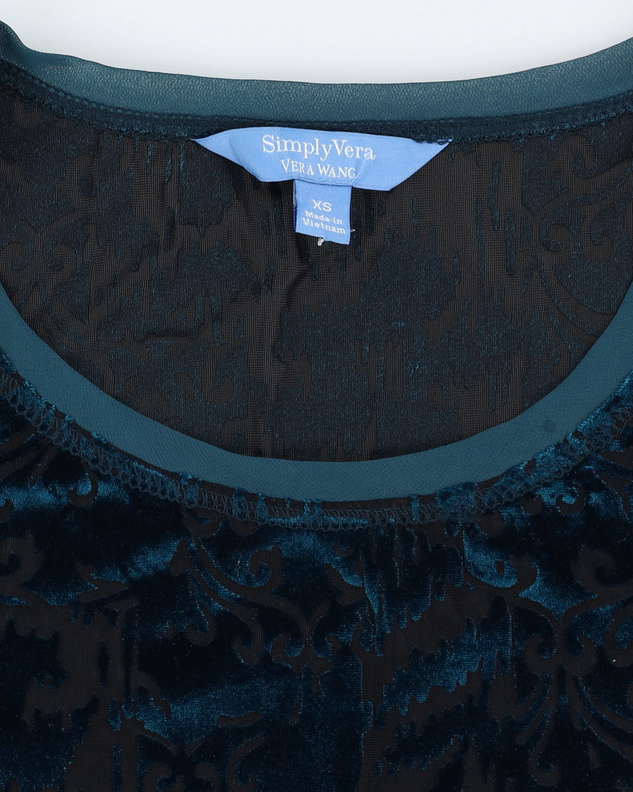 Simply Vera Wang Aqua Blue Velvet Devore Top - XS