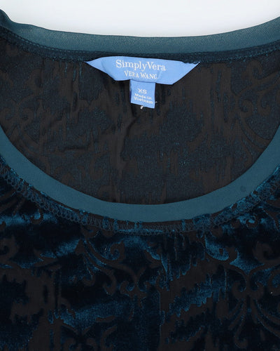 Simply Vera Wang Aqua Blue Velvet Devore Top - XS