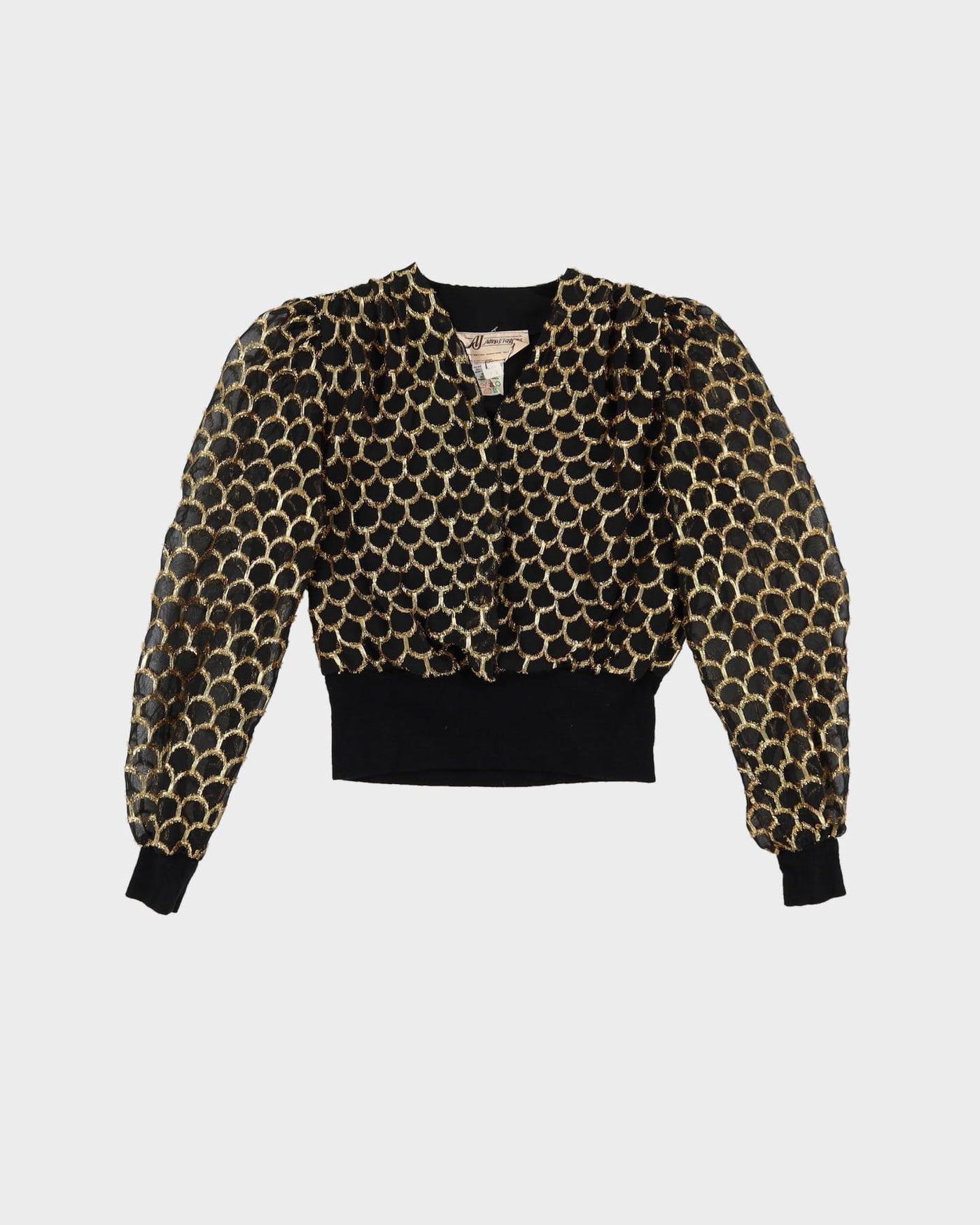 1990s Black And Gold Long Sleeve Top - XS