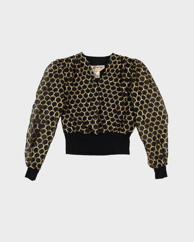 1990s Black And Gold Long Sleeve Top - XS