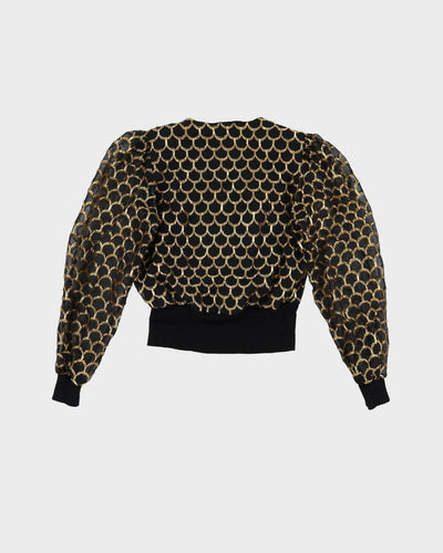 1990s Black And Gold Long Sleeve Top - XS