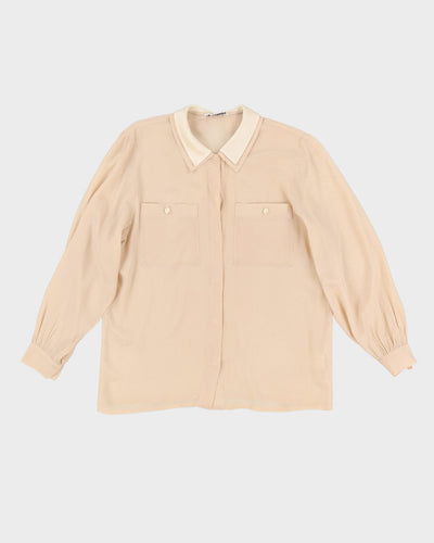 1990s Beige Spotted Long Sleeve Blouse - S