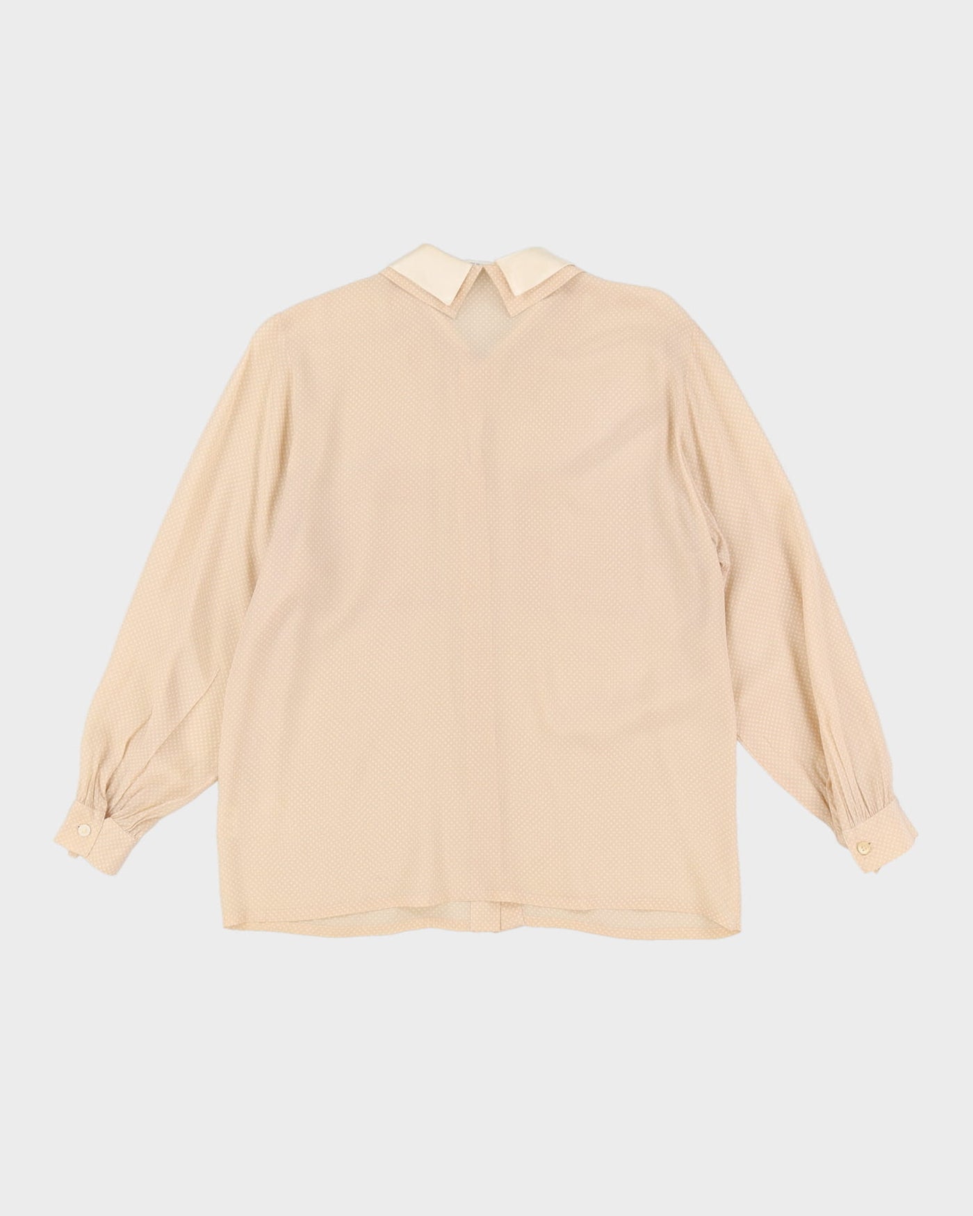 1990s Beige Spotted Long Sleeve Blouse - S