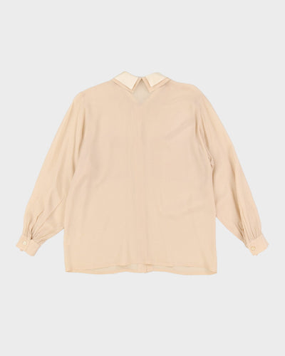 1990s Beige Spotted Long Sleeve Blouse - S