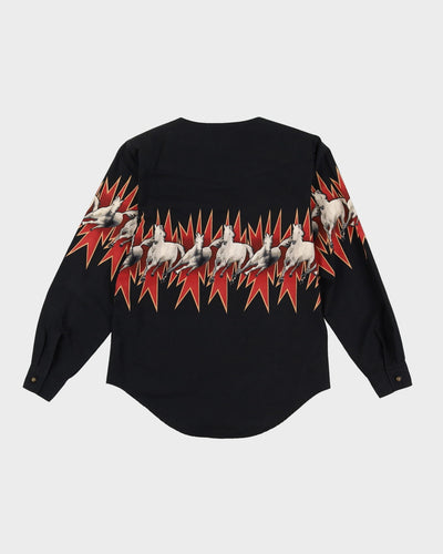 1990s Horse Patterned Black Blouse - S