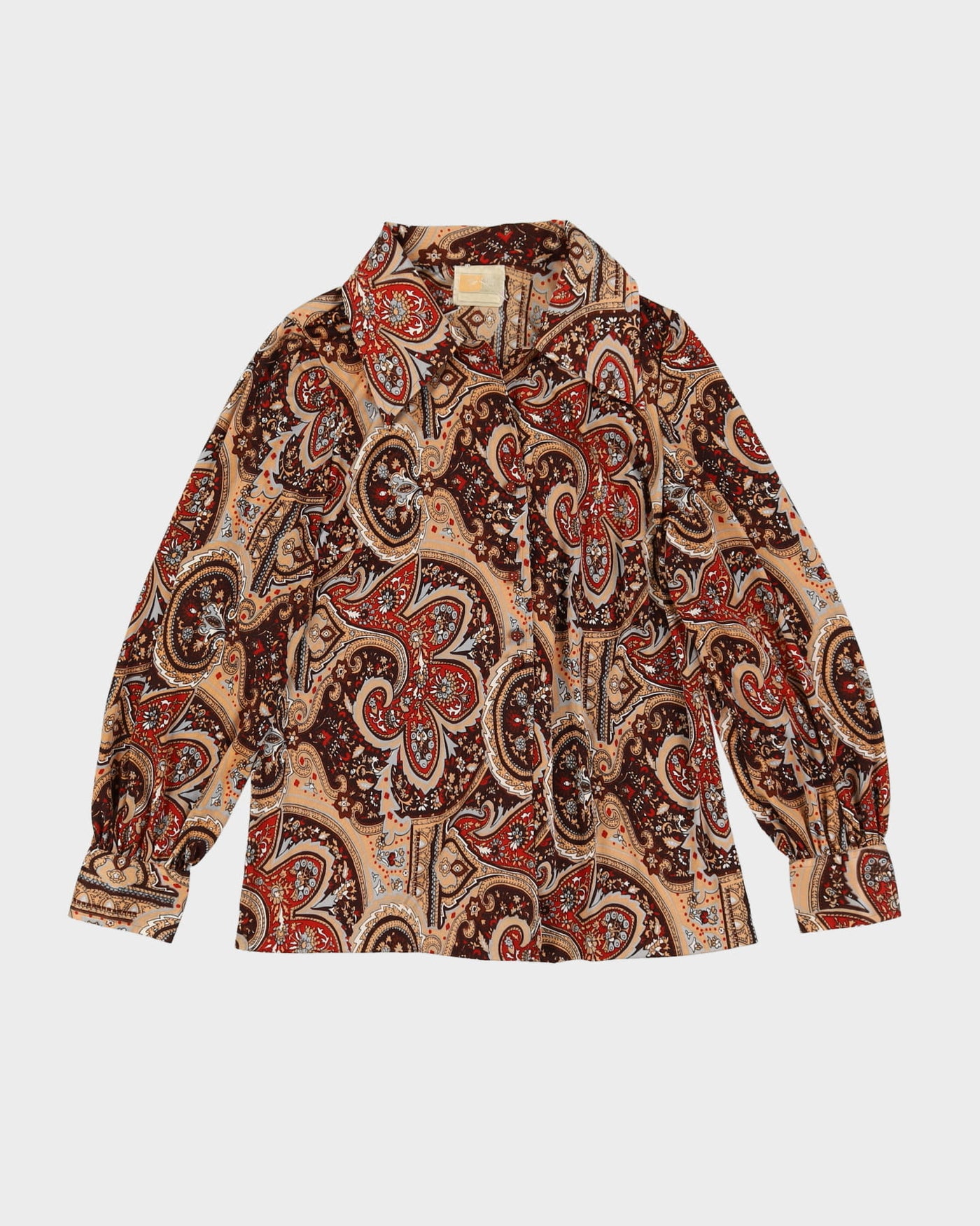Vintage 1970s Brown Paisley Patterned Blouse - S