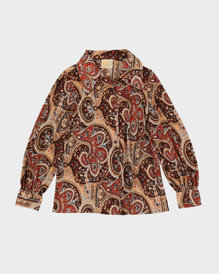 Vintage 1970s Brown Paisley Patterned Blouse - S