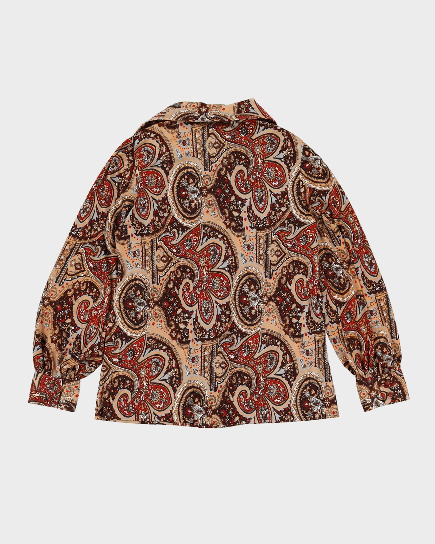 Vintage 1970s Brown Paisley Patterned Blouse - S