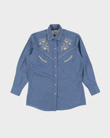Vintage Western Blue Embroidered Blouse - S