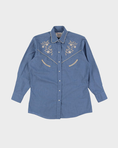 Vintage Western Blue Embroidered Blouse - S