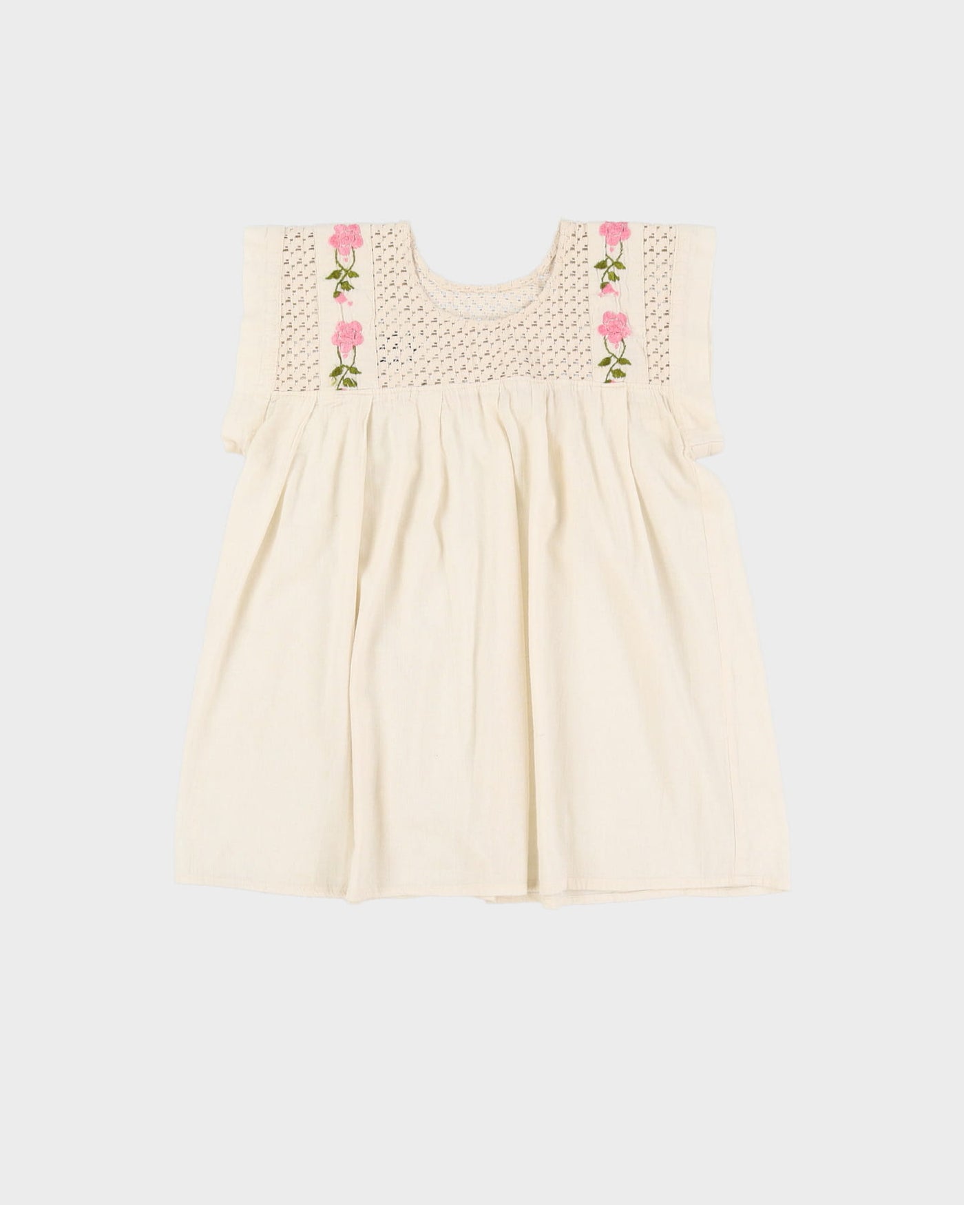 Cream Embroidered Smock Blouse - S