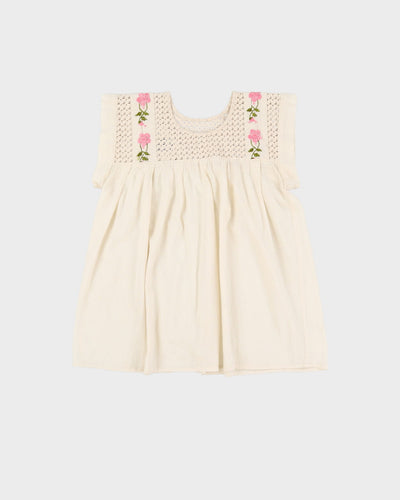 Cream Embroidered Smock Blouse - S