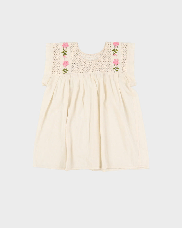 Cream Embroidered Smock Blouse - S