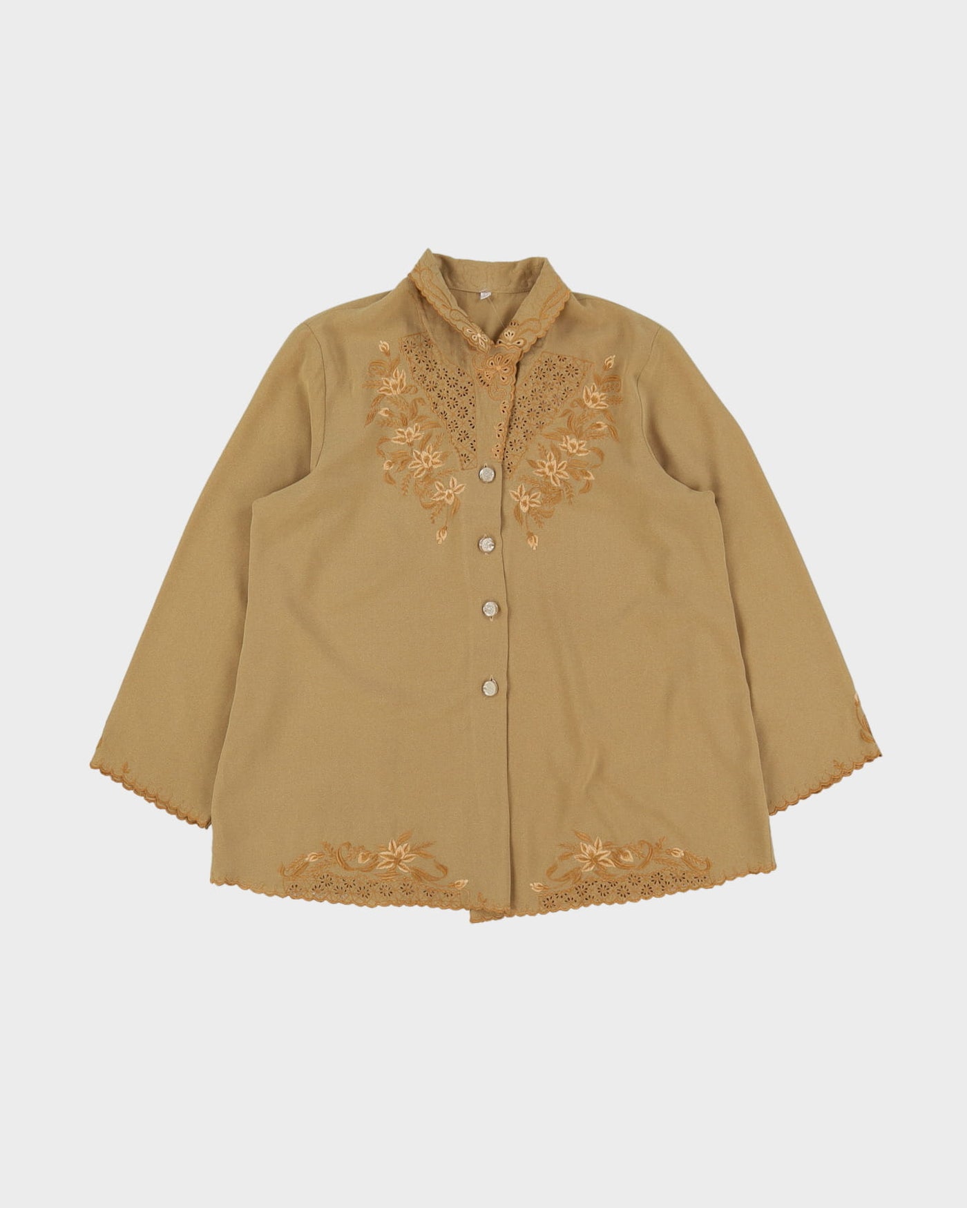 Vintage 1980s Beige Embroidered Blouse - S