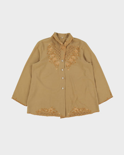 Vintage 1980s Beige Embroidered Blouse - S