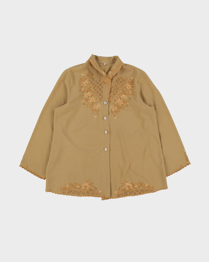Vintage 1980s Beige Embroidered Blouse - S
