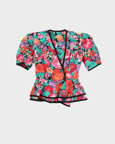 Vintage 1980s Pink Floral Patterned Top - S