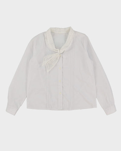 Vintage 1980s White With A Lace Collar Blouse - M