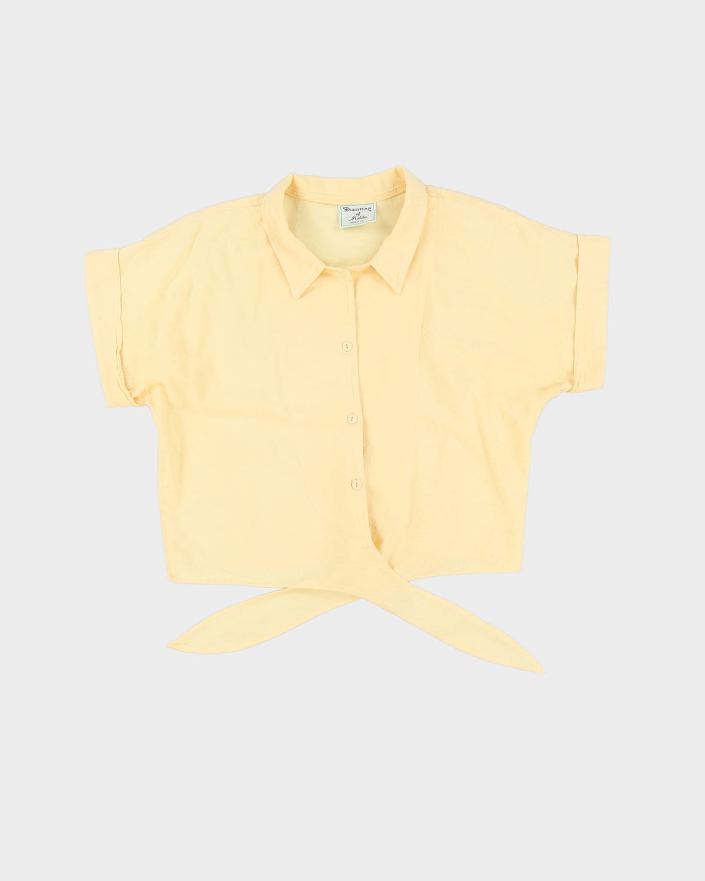 Vintage 1990s Yellow Tie-Front Cropped Blouse - M