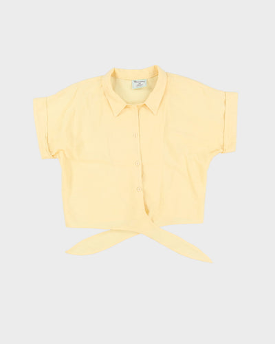 Vintage 1990s Yellow Tie-Front Cropped Blouse - M